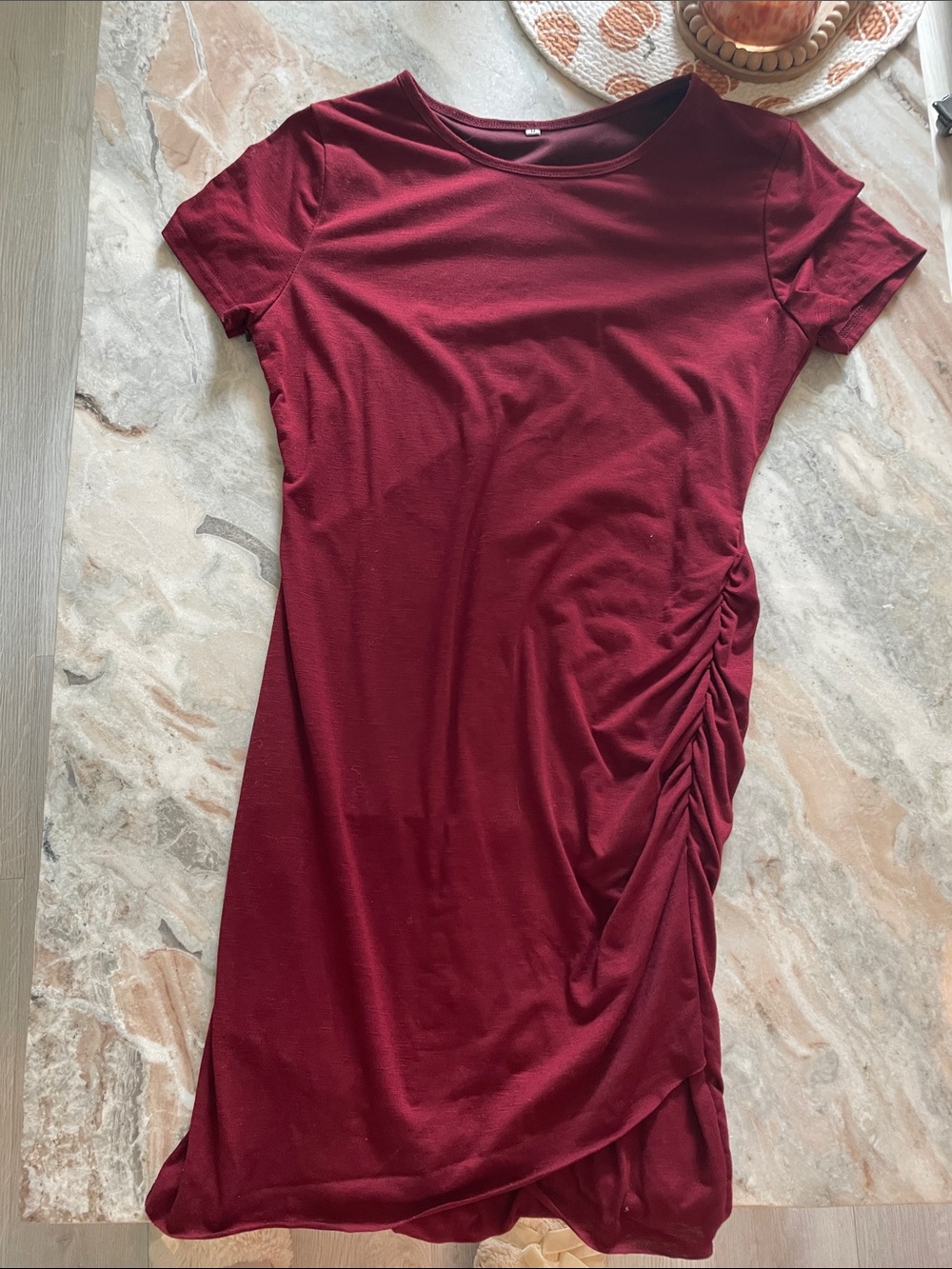Women’s Short Sleeve Ruched Side Dress - Burgundy